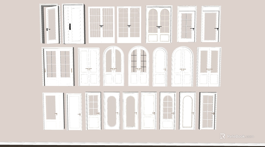 White European-style Wooden Glass Door Interior Set texture