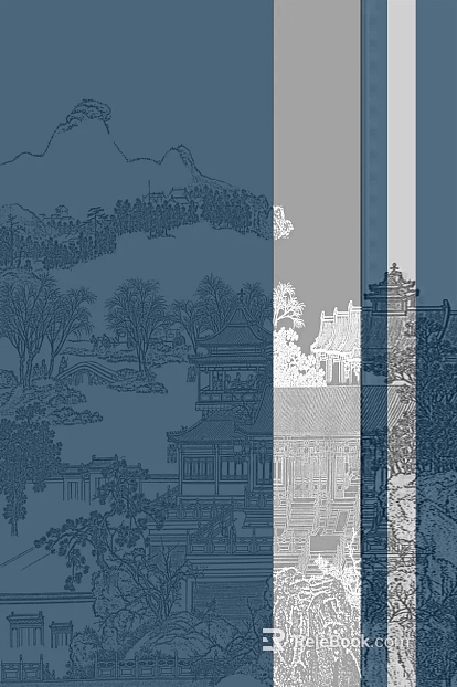 New Chinese style blue gray building landscape wallpaper texture