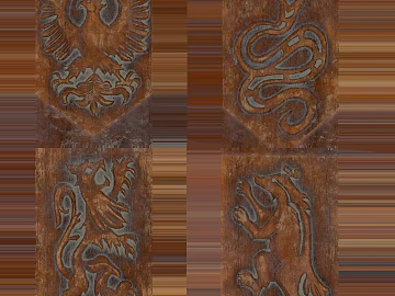Retro-style brown wooden carved decorative elements texture (ID:ffaeh991876)