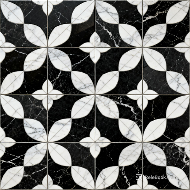 Modern Simple Antique Black and White Stone Parquet Flower Geometric Pattern Water Knife Cut Parquet Floor Tile Light Luxury Black and White Parquet Marble texture