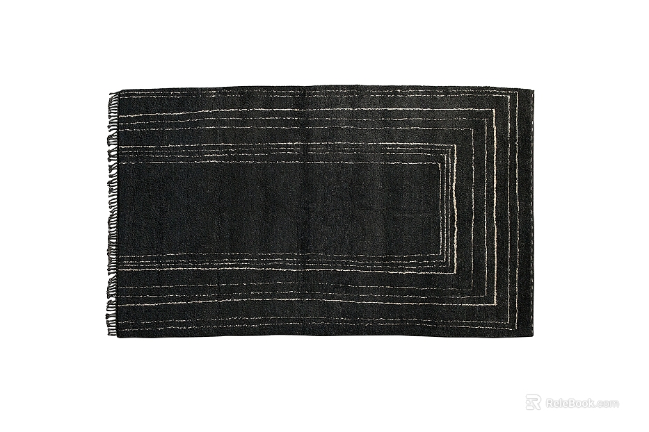White striped tassel carpet on black background texture