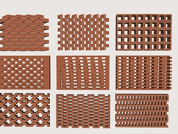Red hollow brick wall building facade texture (ID:ffaeh834281)