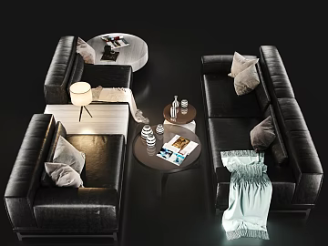 Modern black leather sofa combination texture (ID:ffaeh103156)