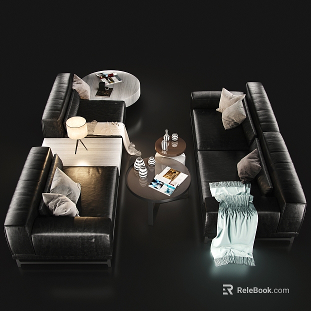 Modern black leather sofa combination texture