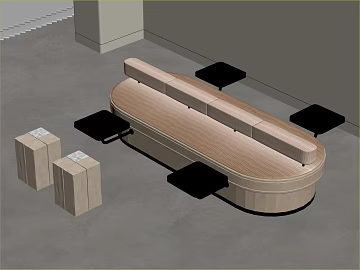 Light log color multi-person casual long table 3d model