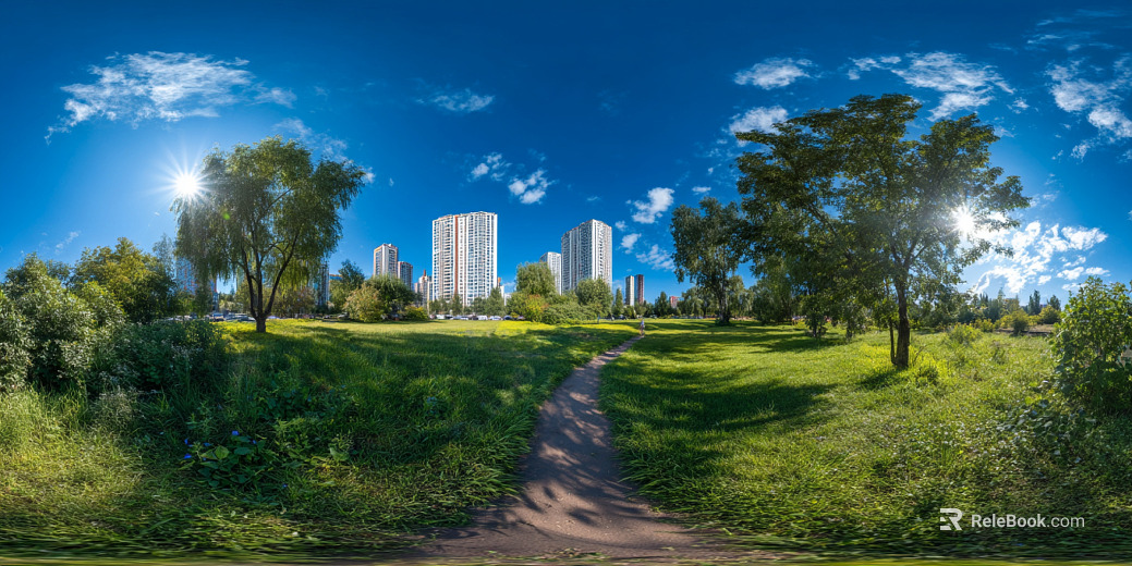 Modern Outdoor Lawn Blue Sky White Clouds HDR texture