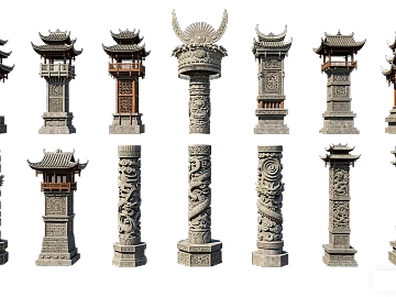 Chinese-style Stone Carving Dragon Pattern Pillar Ancient Building Components texture (ID:ffaeh269686)