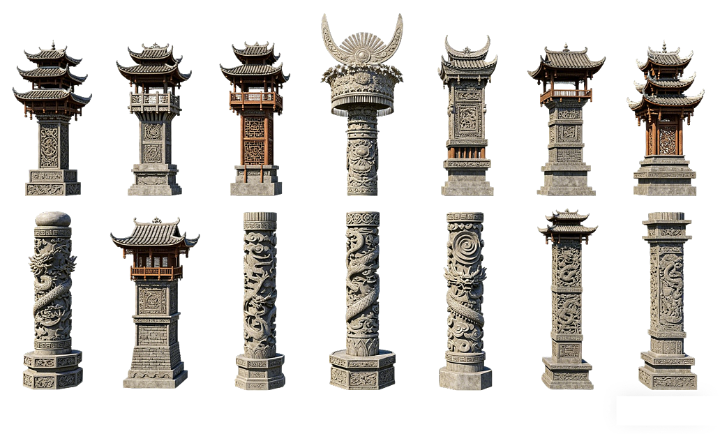 Chinese-style Stone Carving Dragon Pattern Pillar Ancient Building Components texture