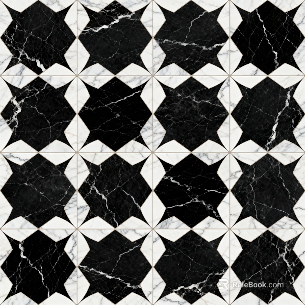 Modern Simple Antique Black and White Stone Parquet Flower Geometric Pattern Water Knife Cut Parquet Floor Tile Light Luxury Black and White Parquet Marble texture