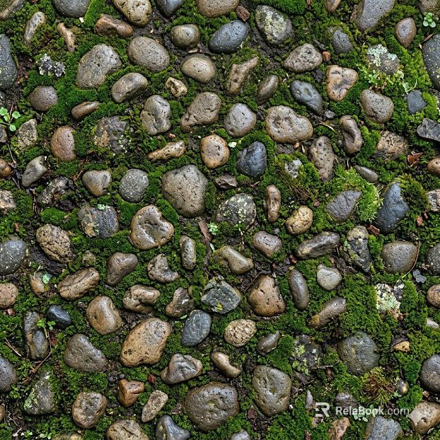 Gray green moss cobblestone courtyard pavement texture