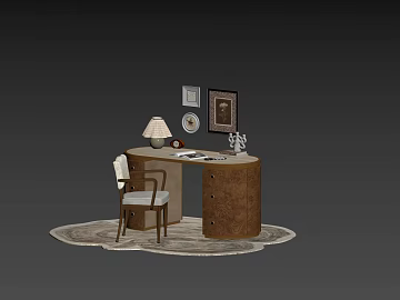 Retro style brown solid wood study desk combination texture (ID:ffaeh977681)