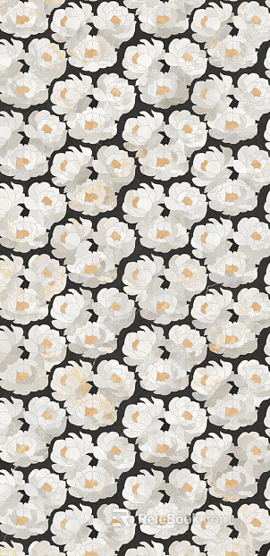Black background white magnolia marble water knife mosaic floor tile texture