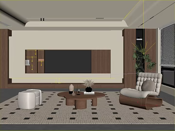Modern living room wood veneer background wall 3d model