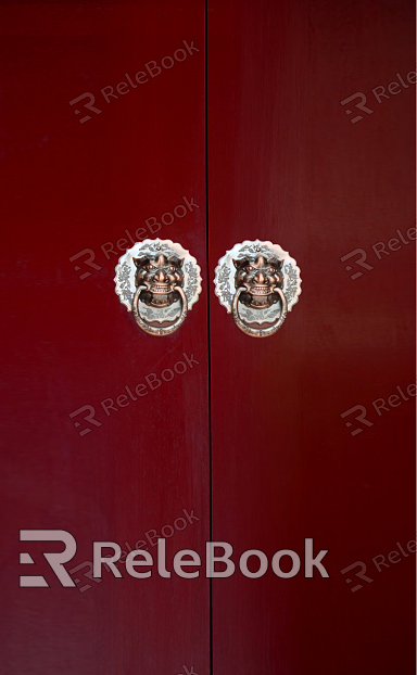 A vintage wooden door with intricate carvings and a distressed finish, featuring ornate metal hinges and a classic round doorknob, evoking a sense of timeless elegance and mystery.