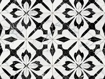 Modern Middle Ancient Style Black and White Stone Parquet Flower Geometric Pattern Water Knife Stone Parquet Floor Tile Light Luxury Black and White Parquet Marble texture (ID:ffaeh085827)