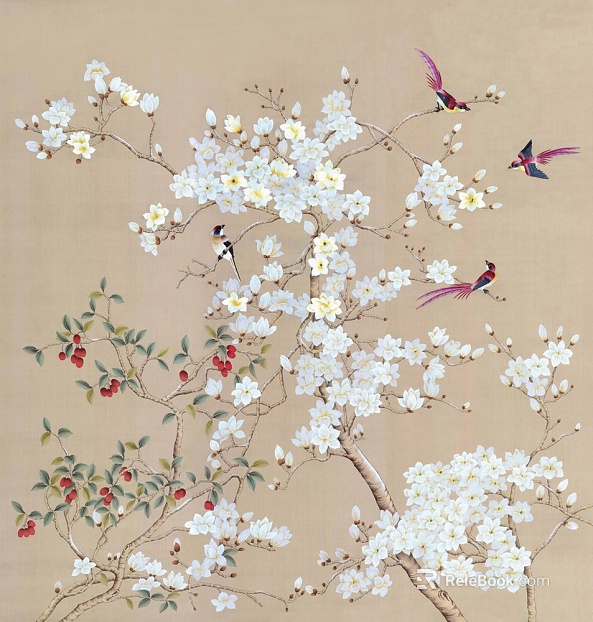 Chinese flower and bird painting texture