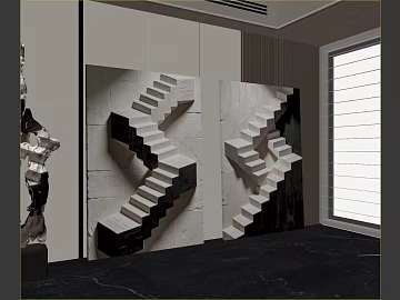 Black and white stereo staircase abstract decorative painting texture (ID:ffaeh925056)