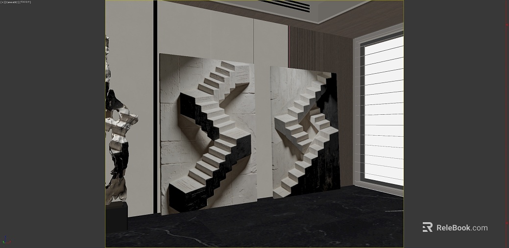 Black and white stereo staircase abstract decorative painting texture