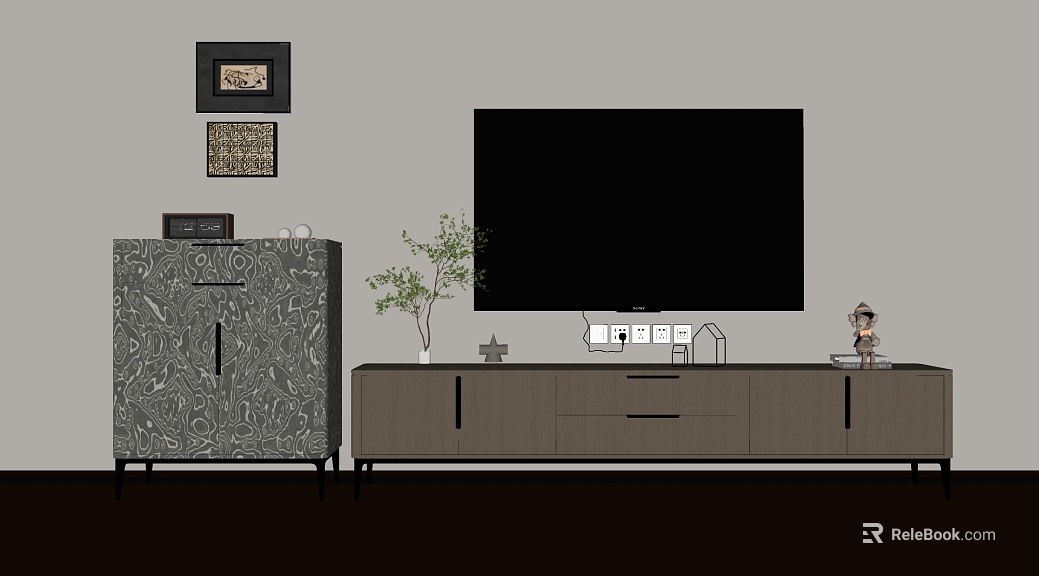 Grey Tone Wooden TV Cabinet Locker texture