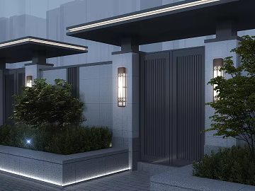 New Chinese style deep gray metal community entrance door 3d model