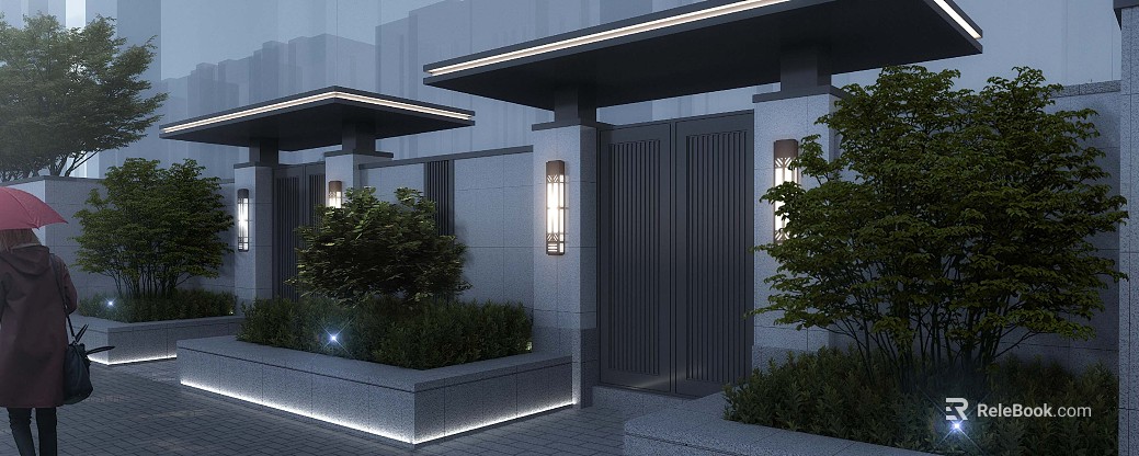 New Chinese style deep gray metal community entrance door texture
