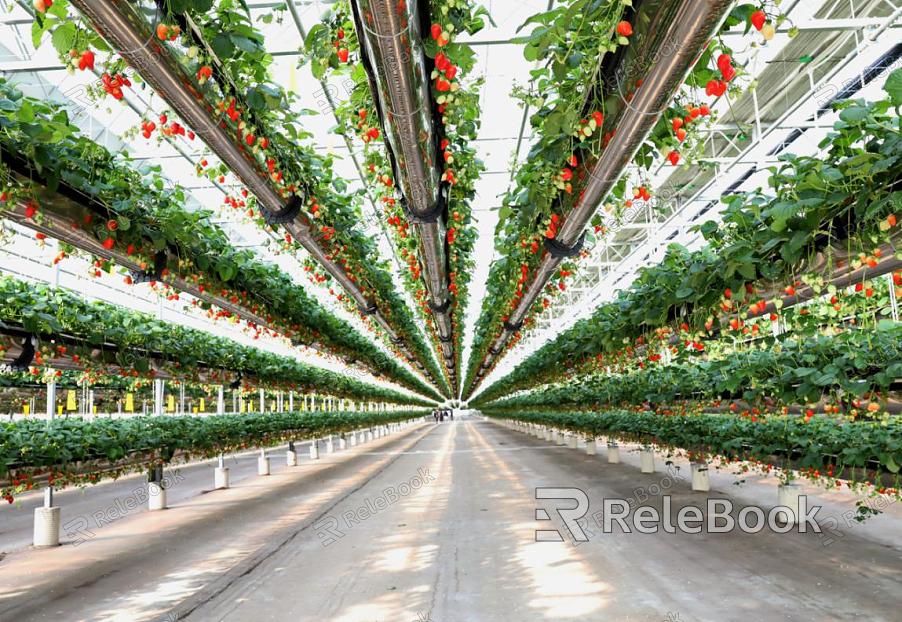 A vibrant, lush vegetable greenhouse teeming with rows of healthy, green plants thriving under artificial lighting, showcasing an array of produce from leafy greens to ripe tomatoes.