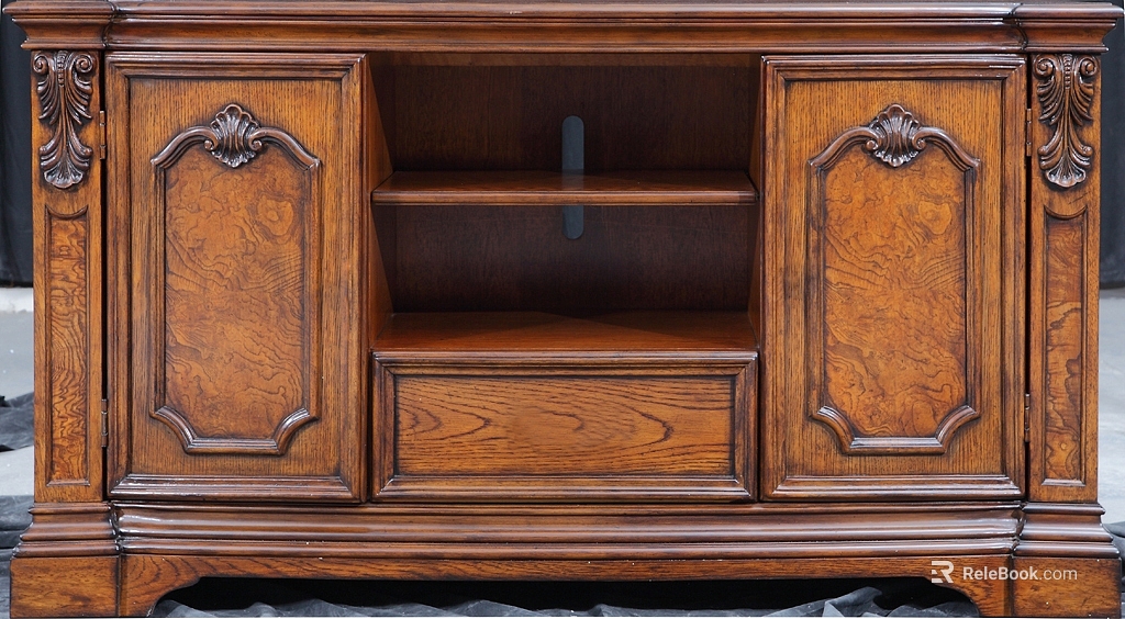 Retro Style Brown Solid Wood Carved TV Cabinet texture