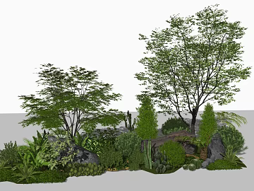 Modern green garden landscaping combination 3d model