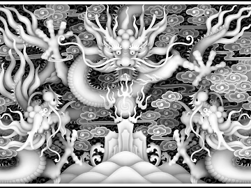 Dragon and Phoenix Relief Grayscale Image texture (ID:ffaeh368082)
