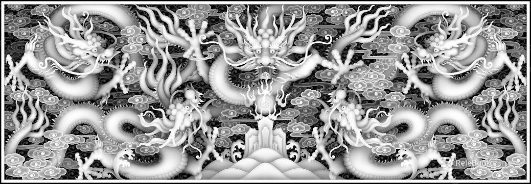 Dragon and Phoenix Relief Grayscale Image texture