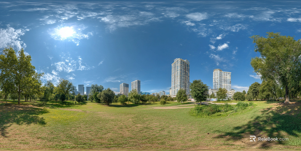 Modern Outdoor Lawn Blue Sky White Clouds HDR texture
