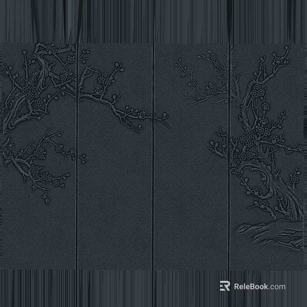 Chinese Deep Grey Plum Blossom Relief Wall Panel texture