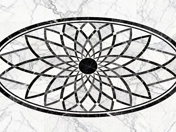 Modern Middle Ancient Style Black and White Stone Parquet Flower Geometric Pattern Water Knife Stone Parquet Floor Tile Light Luxury Black and White Parquet Marble texture (ID:ffaeh068727)