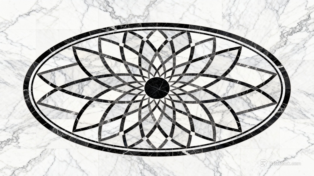 Modern Middle Ancient Style Black and White Stone Parquet Flower Geometric Pattern Water Knife Stone Parquet Floor Tile Light Luxury Black and White Parquet Marble texture