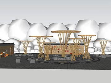 Chinese-style bamboo-structured village square scene texture (ID:ffaeh996456)