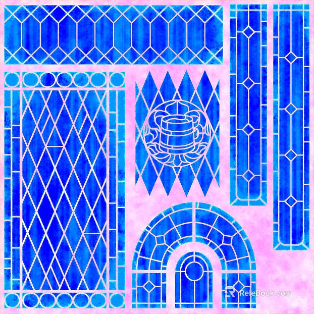 Blue church wind art glass door and window decoration texture