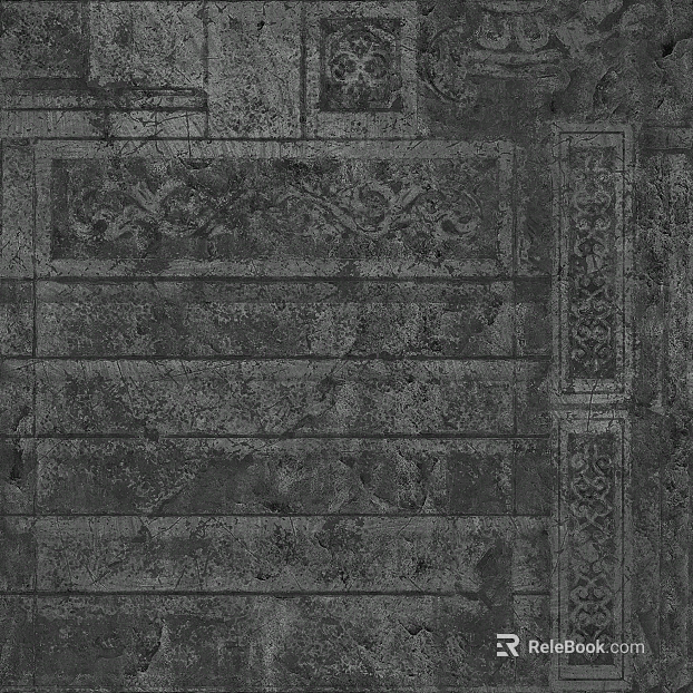 Dark gray carved antique tile living room floor tile texture