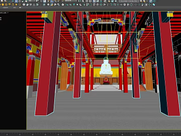 Chinese-style red gold temple hall interior scene texture (ID:ffaeh110871)