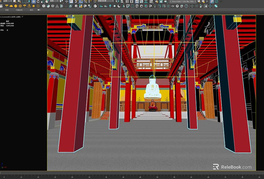Chinese-style red gold temple hall interior scene texture