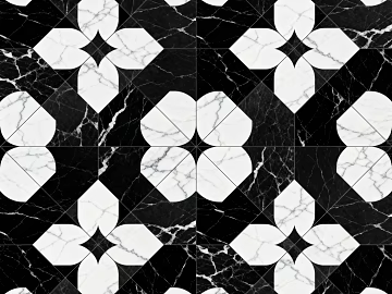 Modern Middle Ancient Style Black and White Stone Parquet Flower Geometric Pattern Water Knife Stone Parquet Floor Tile Light Luxury Black and White Parquet Marble texture (ID:ffaeh432927)