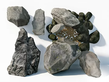 Grey black rock courtyard landscaping 3d model
