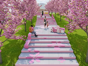 Romantic Pink Sakura Trail Landscape Map 3d model