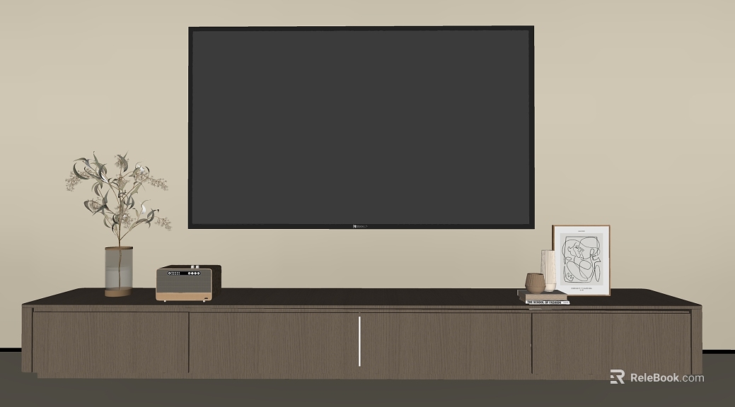 Simple Style Dark Grey Wood Grain TV Cabinet texture