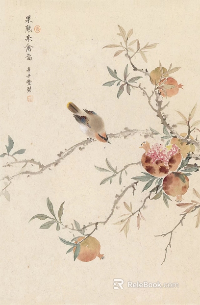 New Chinese Pomegranate Bird Decoration Painting texture
