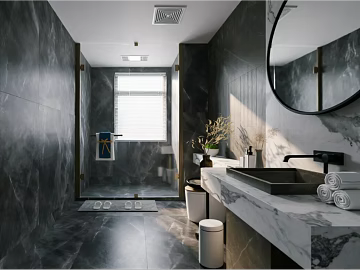 Light Luxury Dark Grey Marble Toilet Wall and Floor Tiles texture (ID:ffaeh241801)