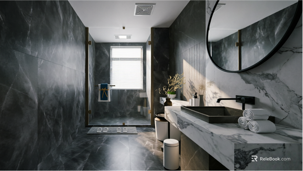 Light Luxury Dark Grey Marble Toilet Wall and Floor Tiles texture
