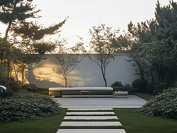 Modern Dusk Villa Courtyard Exterior texture (ID:ffach343214)