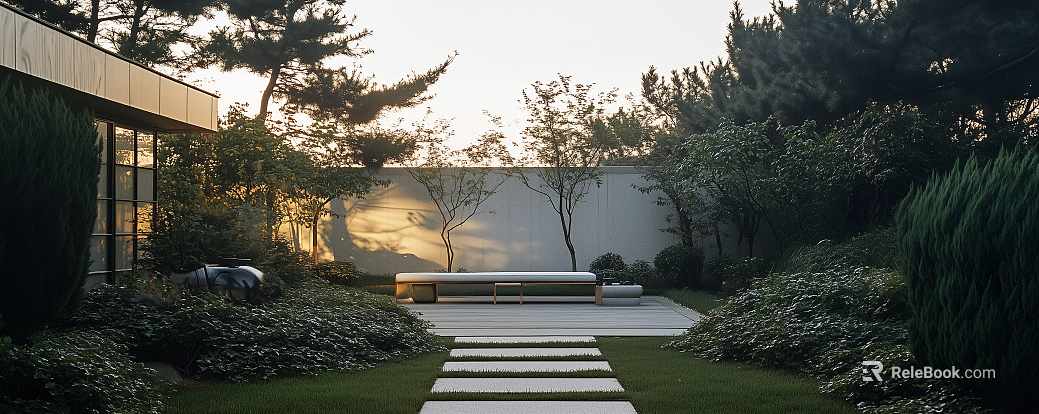 Modern Dusk Villa Courtyard Exterior texture