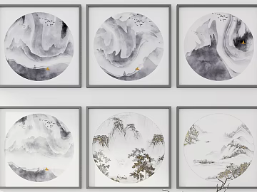 New Chinese-style black-and-white landscape decorative painting texture (ID:ffaeh571626)