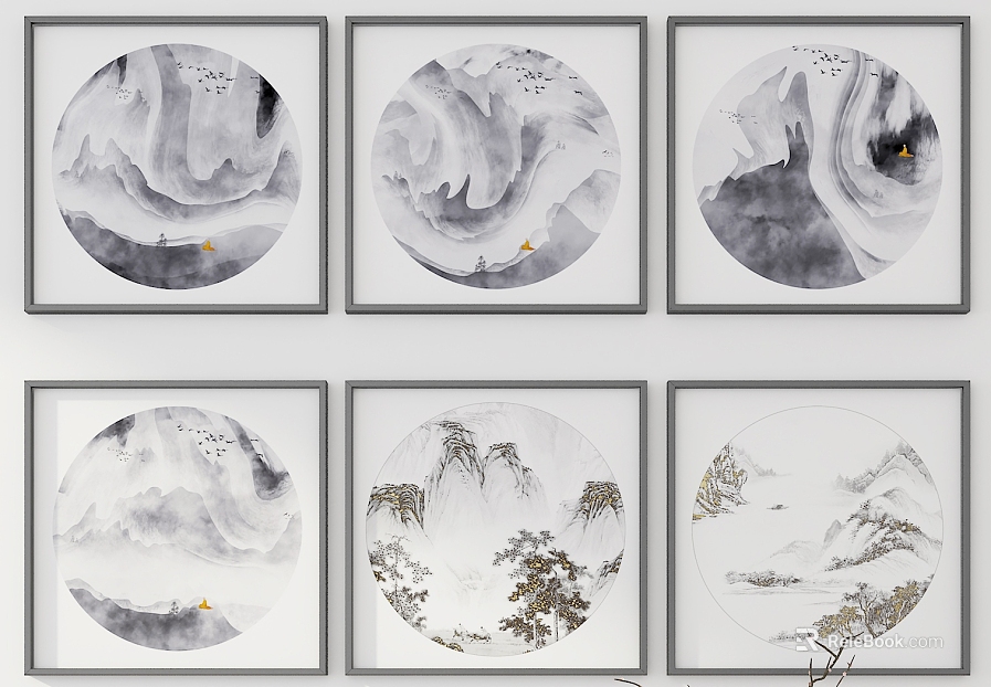 New Chinese-style black-and-white landscape decorative painting texture